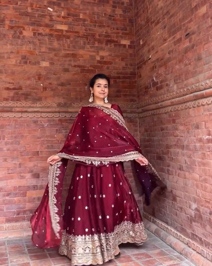Designer Fendy Silk Anarkali Set for Women | Heavy Sequence & Embroidery Work | Fully Stitched with Pant & Dupatta | Wedding & Festive Outfit