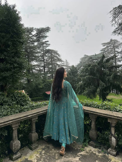 Designer Simmar Silk Anarkali Set for Women | Heavy Sequence & Embroidery Work | Fully Stitched with Pant & Butterfly Net Dupatta | Wedding & Festive Outfit