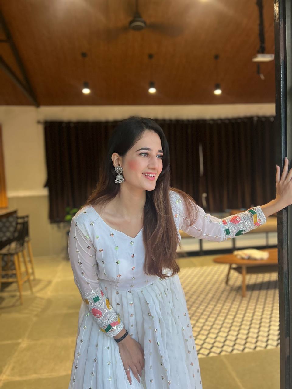 Designer Heavy Faux Georgette Anarkali Suit with Sequins & Embroidery Work, Dupatta & Cotton Pant Fully Stitched Party Wear Dress for Women