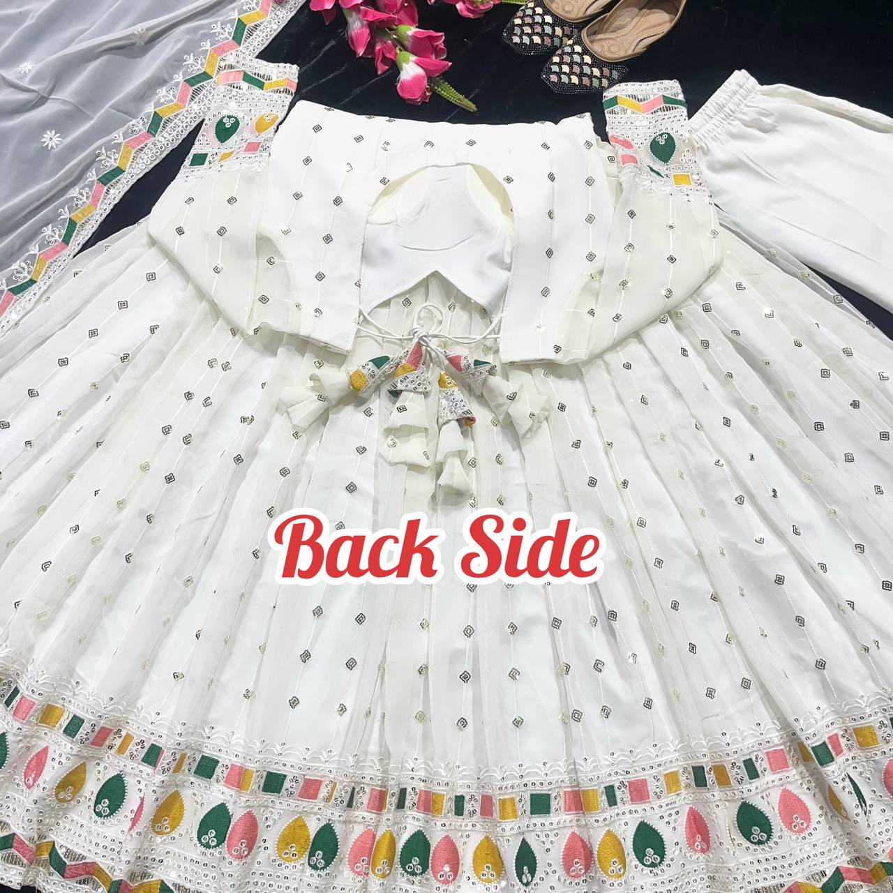 Designer Heavy Faux Georgette Anarkali Suit with Sequins & Embroidery Work, Dupatta & Cotton Pant Fully Stitched Party Wear Dress for Women