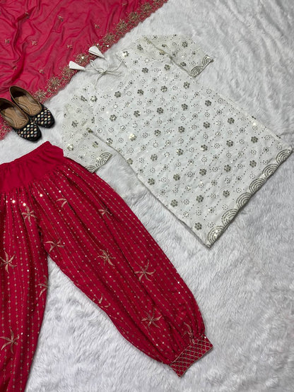 Designer Faux Georgette Patiyala Suit Set with 5mm Sequins Embroidery & Heavy Butterfly Net Dupatta Fully Stitched Party Wear Dress for Women