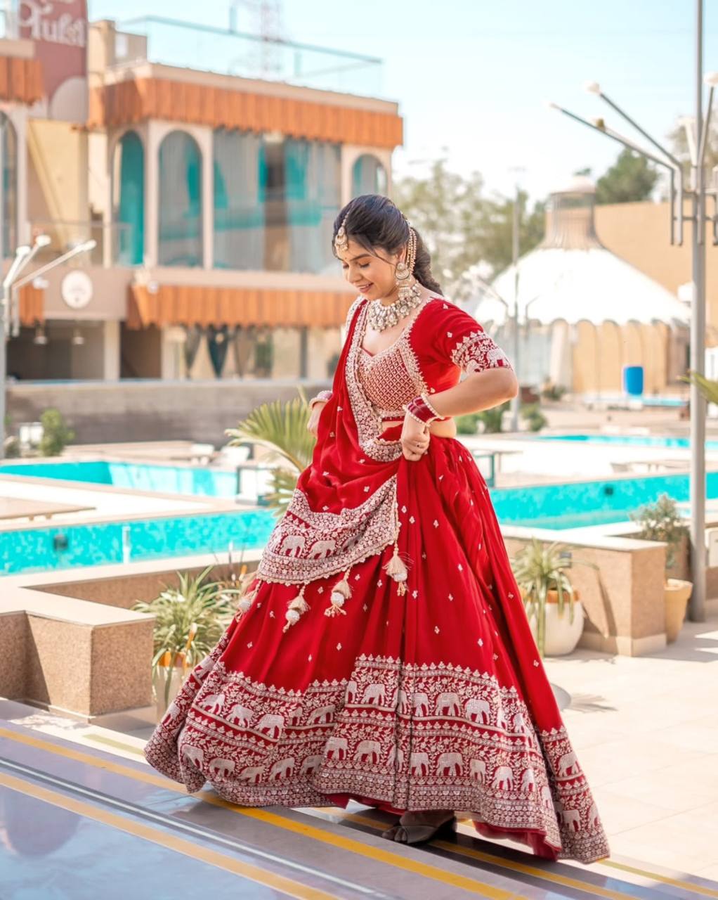 Elephant Embroidery Faux Georgette Silk Lehenga Choli Set with Dupatta (Zari & Sequin Work)