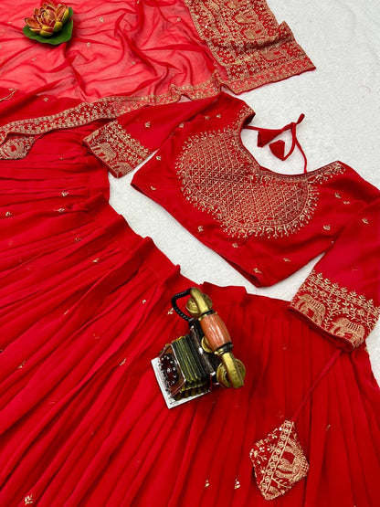 Elephant Embroidery Faux Georgette Silk Lehenga Choli Set with Dupatta (Zari & Sequin Work)