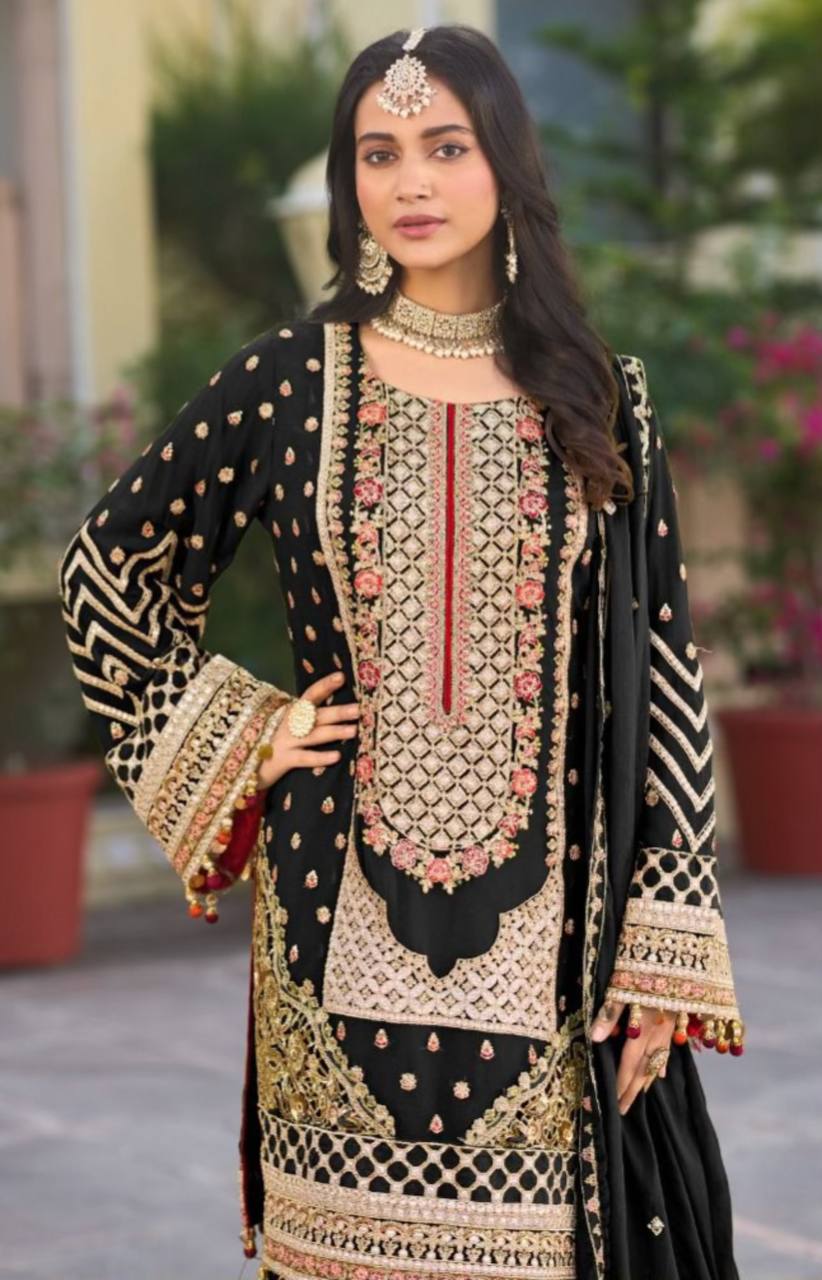 Kurta Sharara Set with Dupatta Party Wear Blooming Gorgette fabric Kurti pair has a Regular-fit