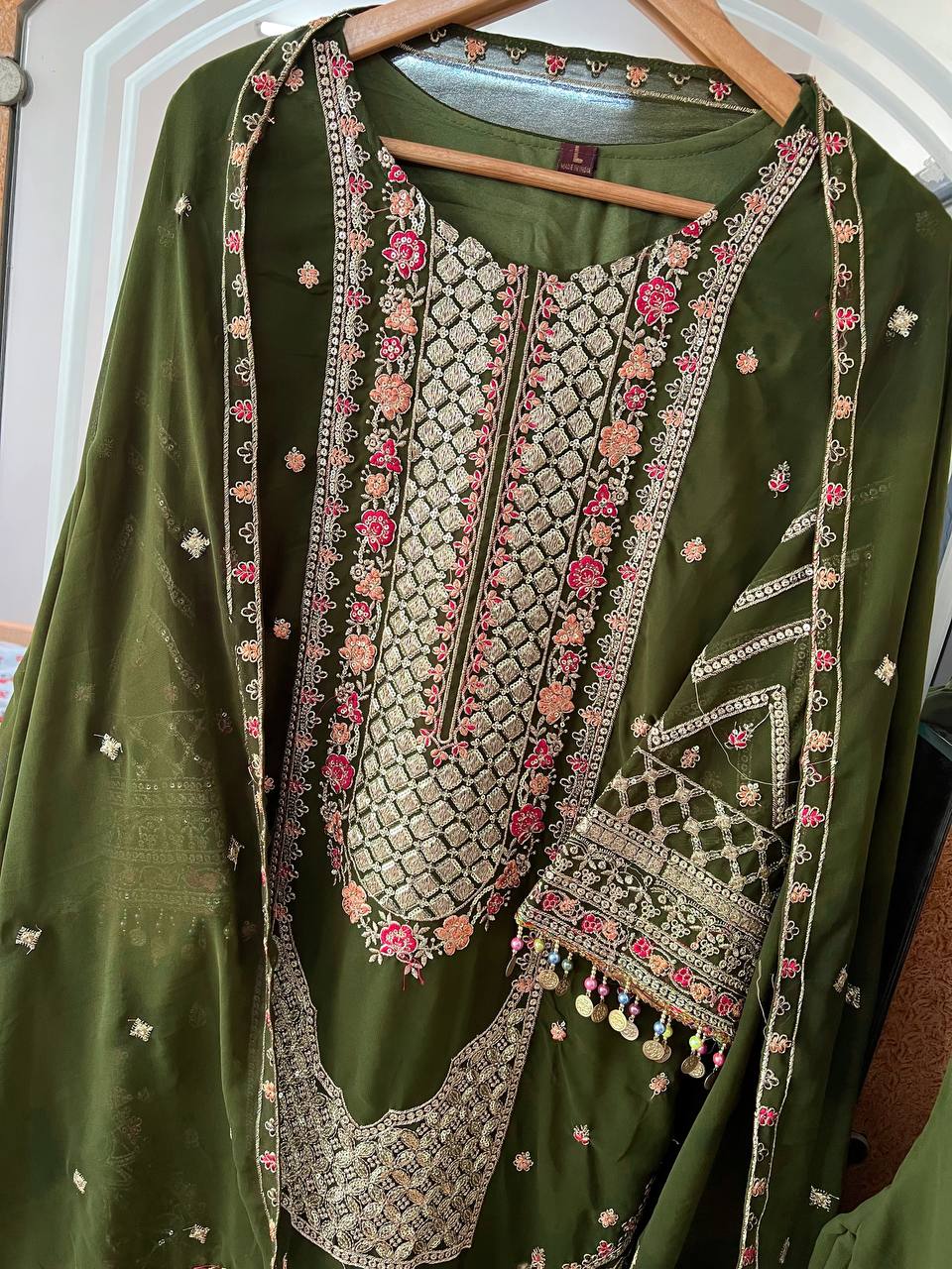 Kurta Sharara Set with Dupatta Party Wear Blooming Gorgette fabric Kurti pair has a Regular-fit