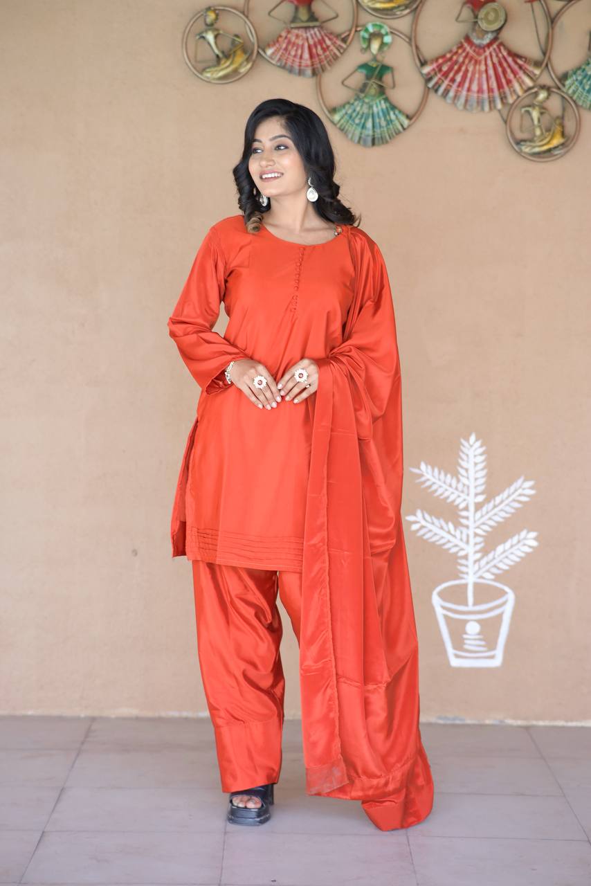 Elegant Natural Silk Plain Kurta Set with Micro Silk Lining & Matching Dupatta