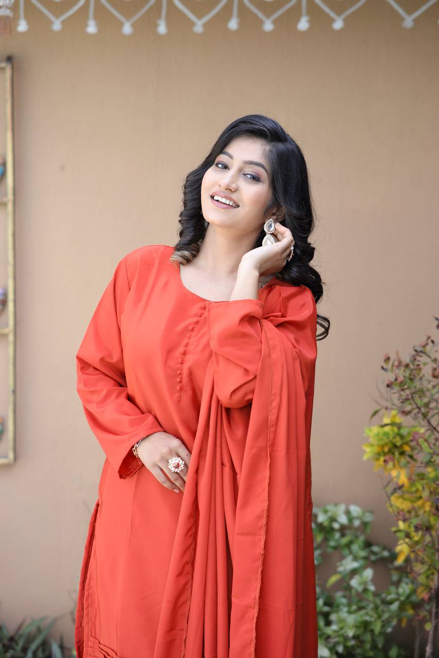 Elegant Natural Silk Plain Kurta Set with Micro Silk Lining & Matching Dupatta