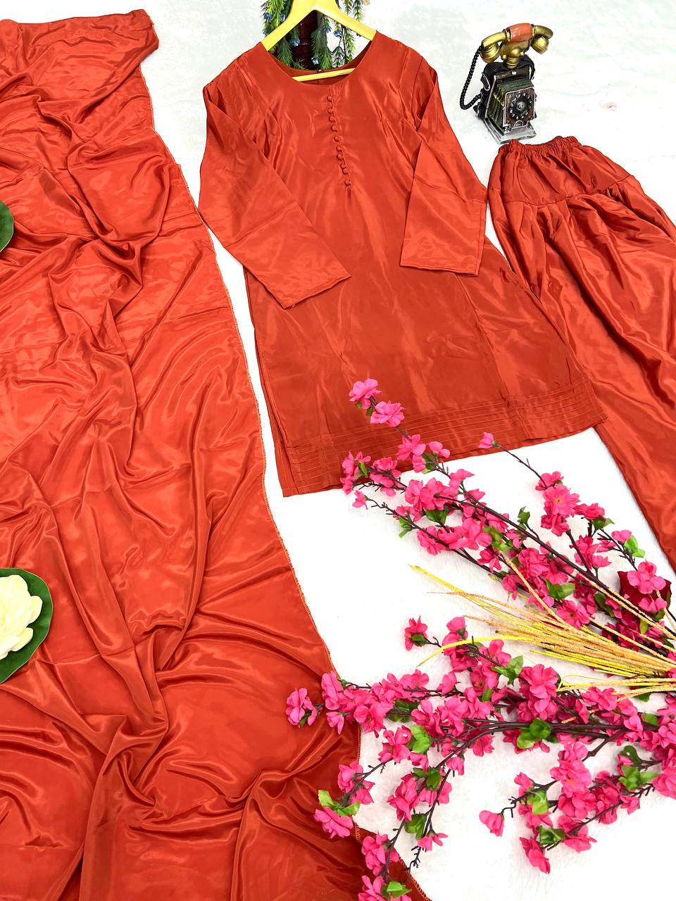 Elegant Natural Silk Plain Kurta Set with Micro Silk Lining & Matching Dupatta