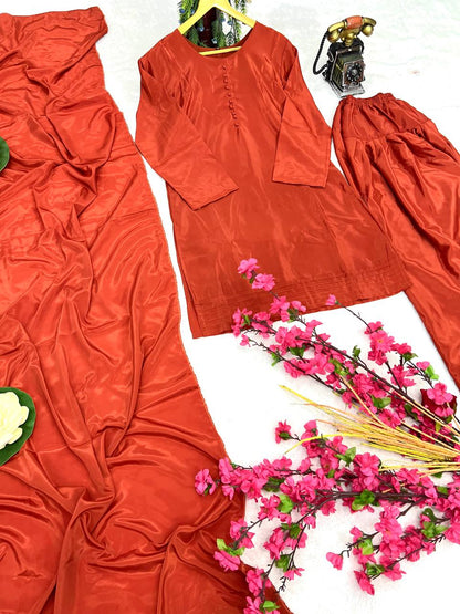 Elegant Natural Silk Plain Kurta Set with Micro Silk Lining & Matching Dupatta