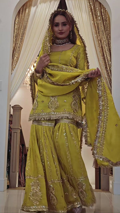 Women’s Chinon Silk Embroidered Sharara Set with Dupatta | Heavy Embroidery Work Kurti & Plazzo | Fully Stitched Party Wear Suit
