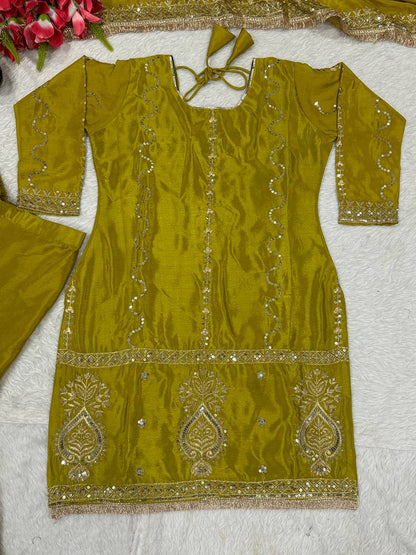 Women’s Chinon Silk Embroidered Sharara Set with Dupatta | Heavy Embroidery Work Kurti & Plazzo | Fully Stitched Party Wear Suit