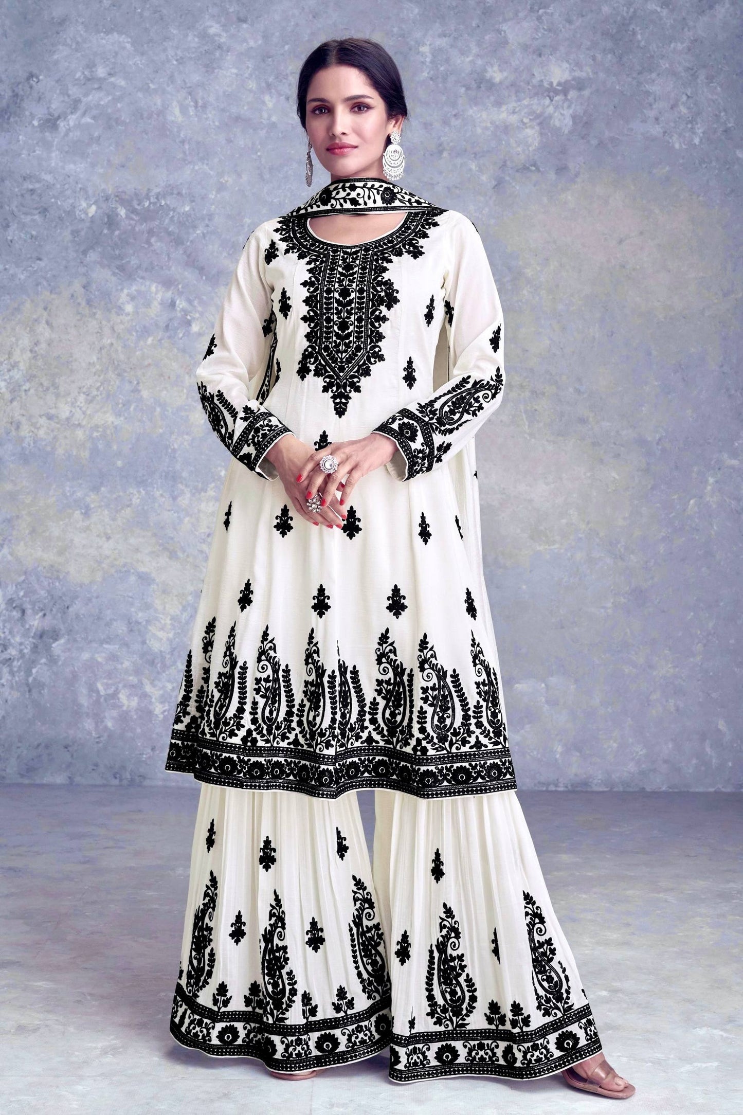 Designer Heavy Pure Faux Georgette Silk Sharara Set with Dupatta – Multi-Needle Sequins Embroidery