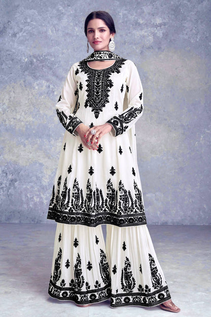 Designer Heavy Pure Faux Georgette Silk Sharara Set with Dupatta – Multi-Needle Sequins Embroidery