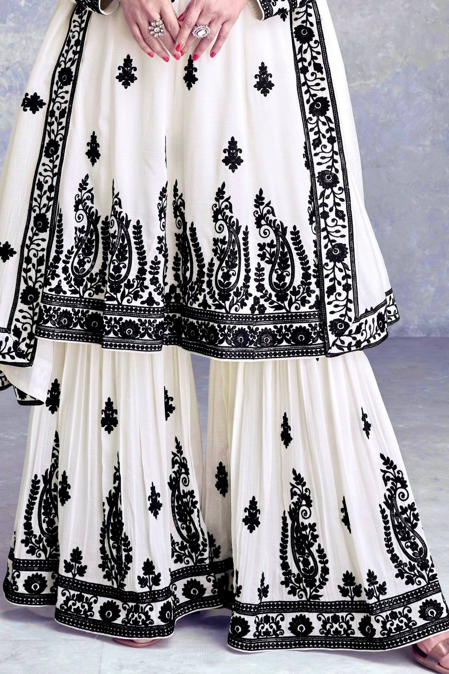 Designer Heavy Pure Faux Georgette Silk Sharara Set with Dupatta – Multi-Needle Sequins Embroidery