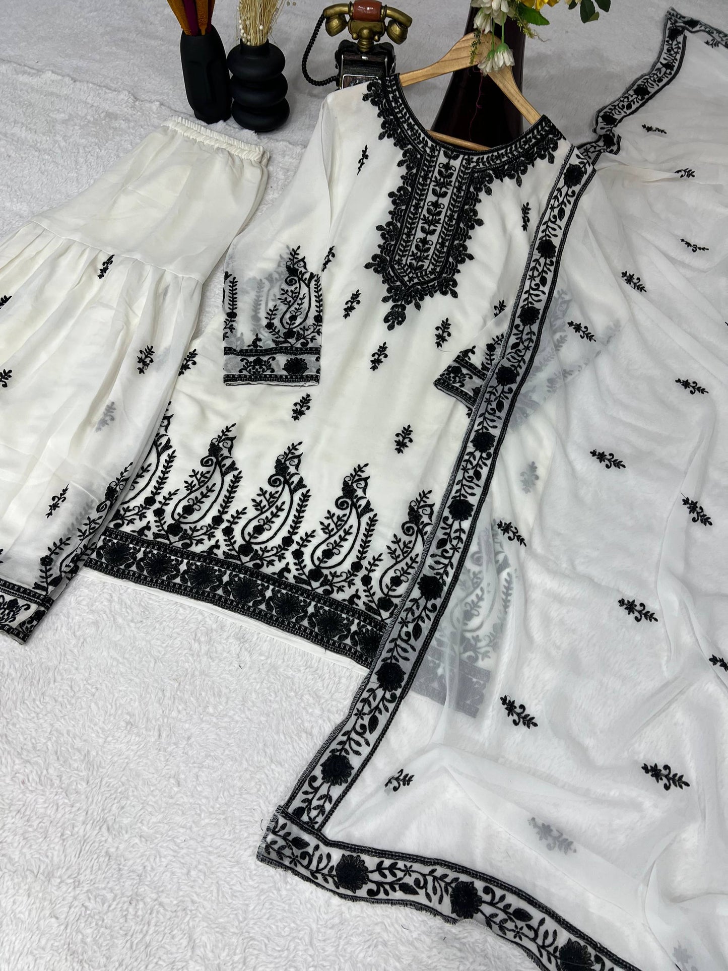 Designer Heavy Pure Faux Georgette Silk Sharara Set with Dupatta – Multi-Needle Sequins Embroidery