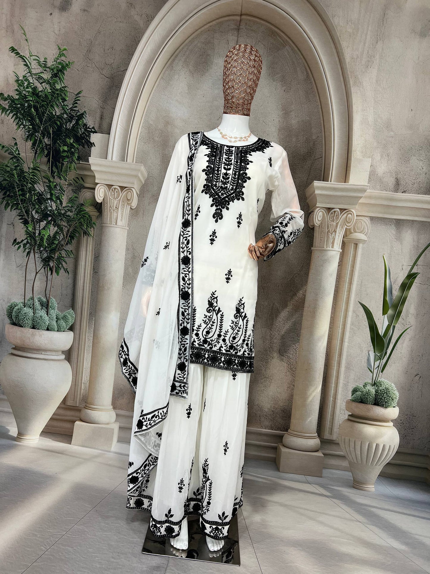 Designer Heavy Pure Faux Georgette Silk Sharara Set with Dupatta – Multi-Needle Sequins Embroidery