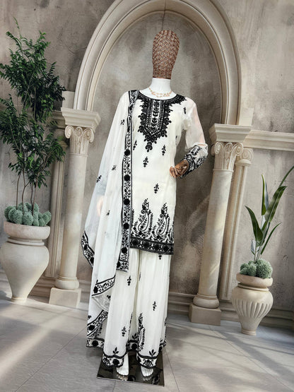 Designer Heavy Pure Faux Georgette Silk Sharara Set with Dupatta – Multi-Needle Sequins Embroidery