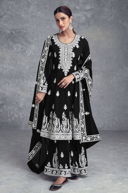Designer Heavy Pure Faux Georgette Silk Sharara Set with Dupatta – Multi-Needle Sequins Embroidery