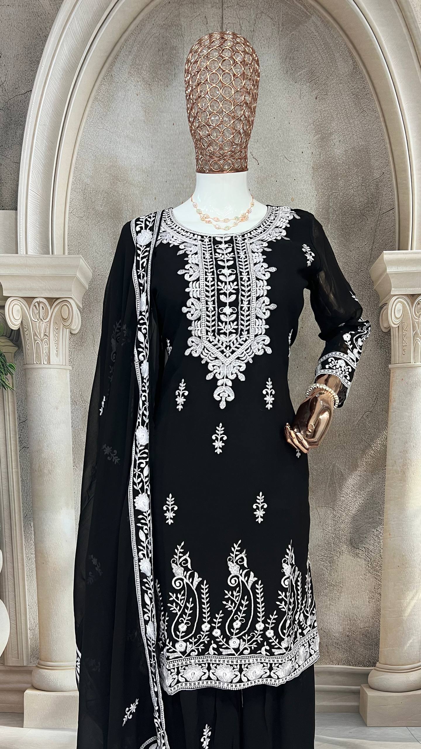 Designer Heavy Pure Faux Georgette Silk Sharara Set with Dupatta – Multi-Needle Sequins Embroidery