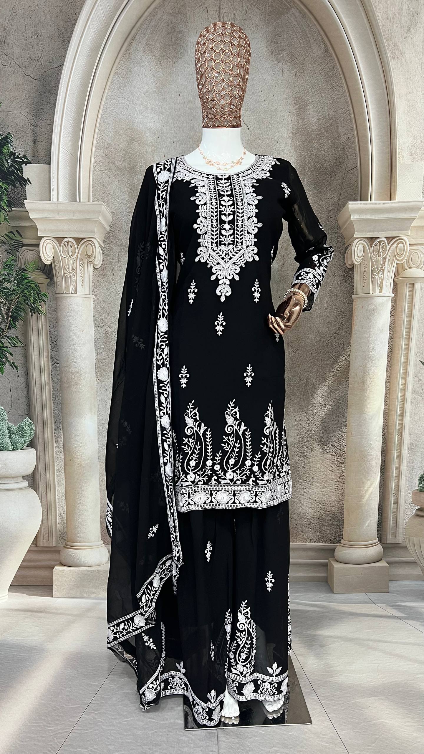 Designer Heavy Pure Faux Georgette Silk Sharara Set with Dupatta – Multi-Needle Sequins Embroidery