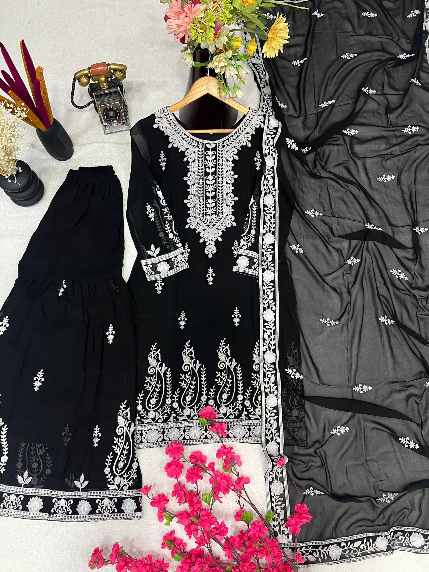 Designer Heavy Pure Faux Georgette Silk Sharara Set with Dupatta – Multi-Needle Sequins Embroidery