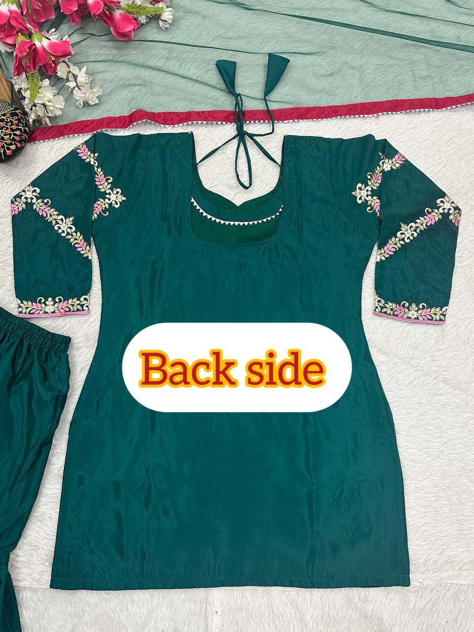 Women’s Natural Crepe Embroidered Sharara Set with Dupatta | Fancy Border Work Kurti & Palazzo | Fully Stitched Party Wear Suit