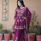 Faux Georgette Silk Kurti & Palazzo Set with Multi-Sequin Embroidery & Lace Dupatta