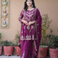 Faux Georgette Silk Kurti & Palazzo Set with Multi-Sequin Embroidery & Lace Dupatta