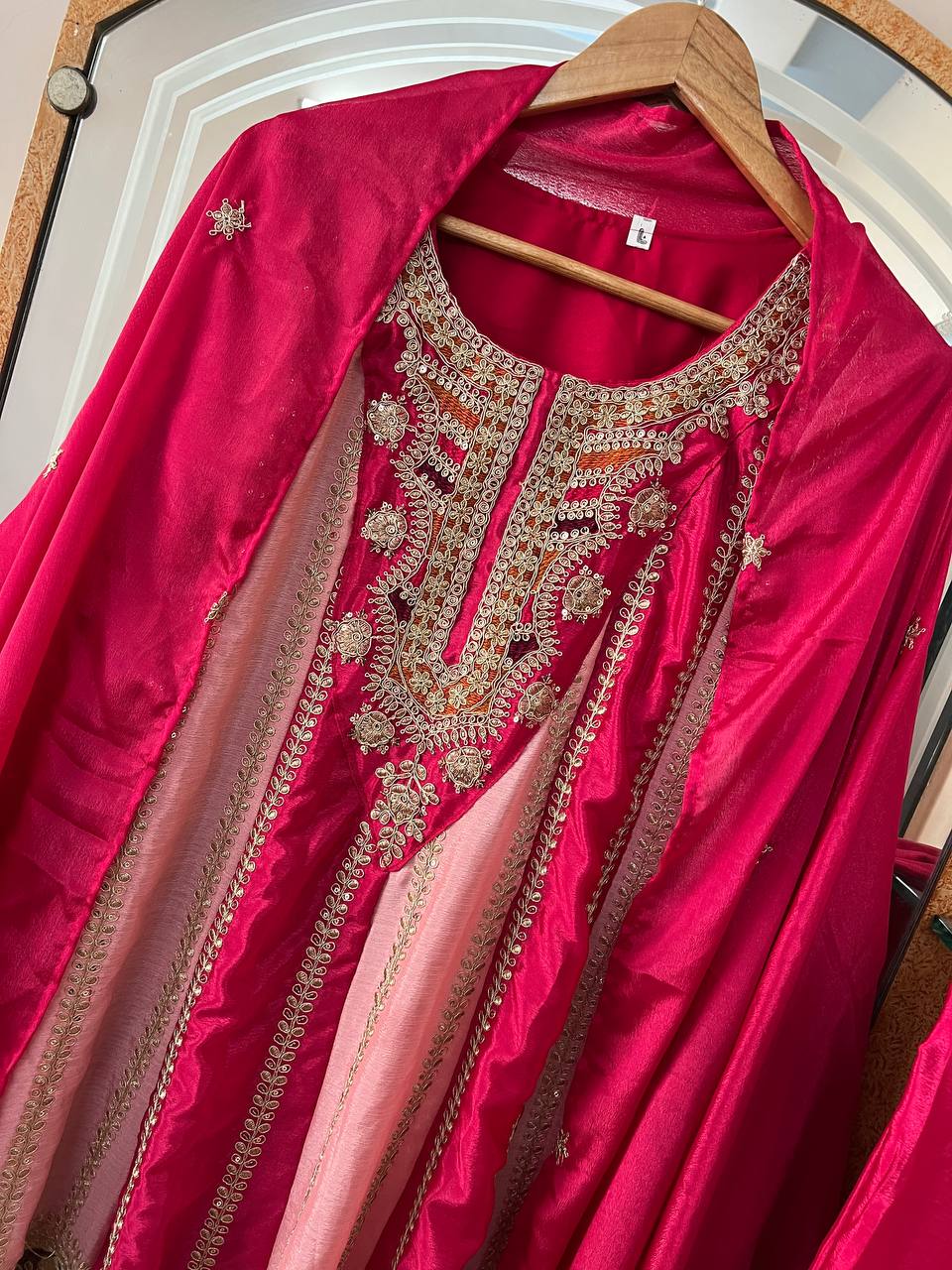 Kurti Plazzo with Dupatta Party Wear Chinon Silk fabric Kurti pair has a Regular-fit