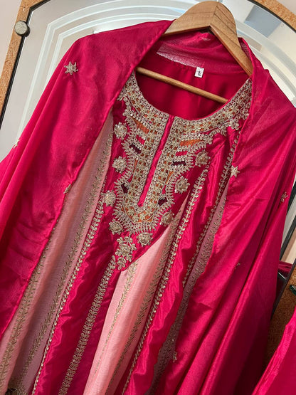 Kurti Plazzo with Dupatta Party Wear Chinon Silk fabric Kurti pair has a Regular-fit