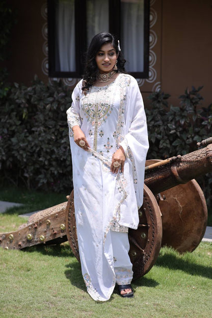 Elegant Faux Georgette Silk Sequin Embroidered Kurti Set with Sequin Embroidery & Lace Dupatta