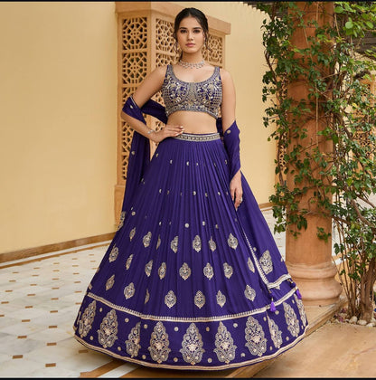 Designer Heavy Chinon Silk Embroidered Unstitched Lehenga Choli with Sequins Work & Dupatta Party & Wedding Wear for Women