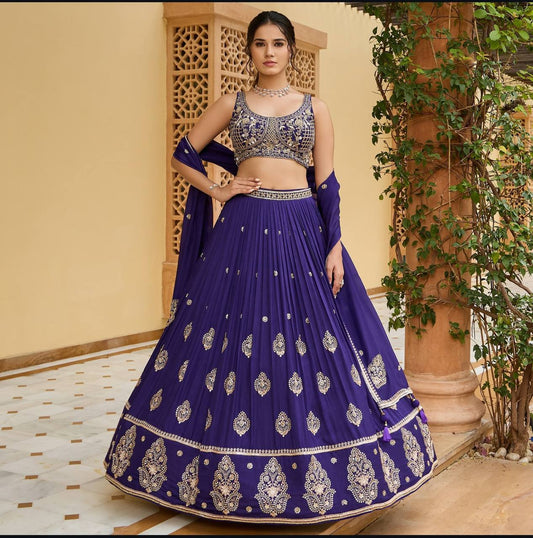 Designer Heavy Chinon Silk Embroidered Unstitched Lehenga Choli with Sequins Work & Dupatta Party & Wedding Wear for Women