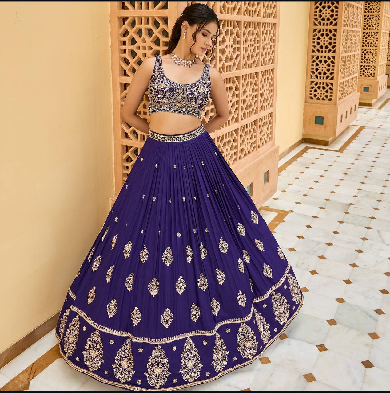 Designer Heavy Chinon Silk Embroidered Unstitched Lehenga Choli with Sequins Work & Dupatta Party & Wedding Wear for Women