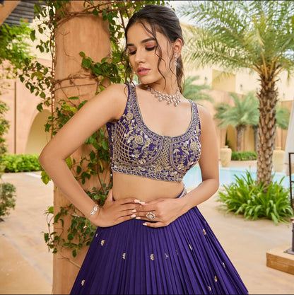 Designer Heavy Chinon Silk Embroidered Unstitched Lehenga Choli with Sequins Work & Dupatta Party & Wedding Wear for Women