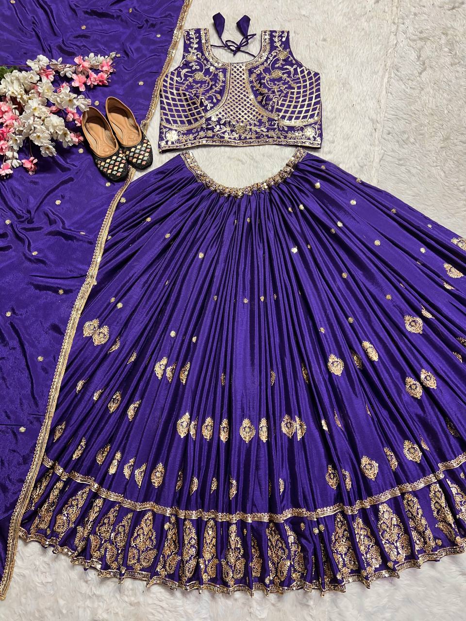 Designer Heavy Chinon Silk Embroidered Unstitched Lehenga Choli with Sequins Work & Dupatta Party & Wedding Wear for Women
