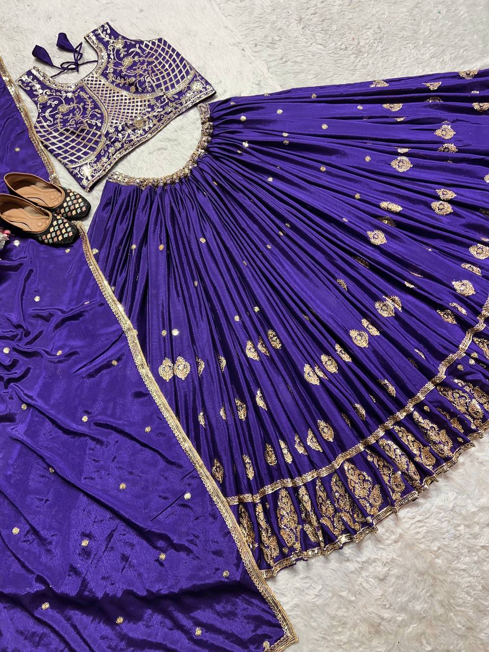 Designer Heavy Chinon Silk Embroidered Unstitched Lehenga Choli with Sequins Work & Dupatta Party & Wedding Wear for Women