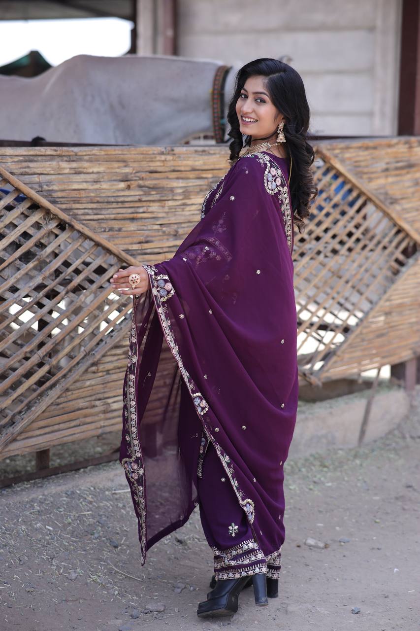 Elegant Faux Georgette Silk Sequin Embroidered Kurti Set with Sequin Embroidery & Lace Dupatta