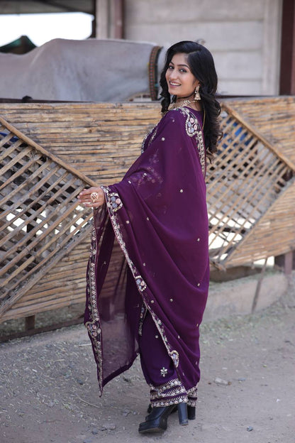 Elegant Faux Georgette Silk Sequin Embroidered Kurti Set with Sequin Embroidery & Lace Dupatta