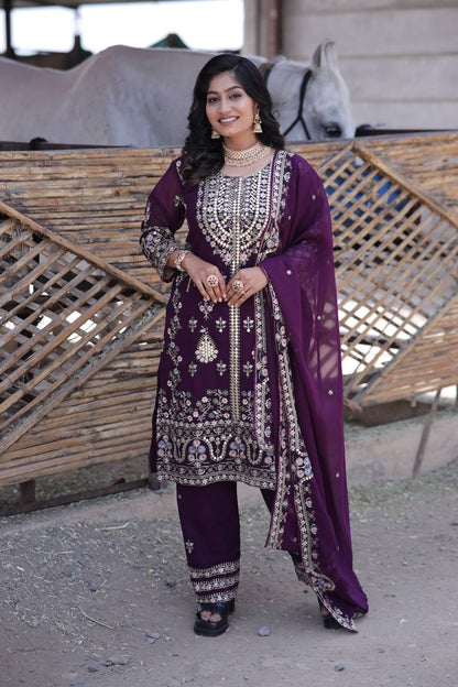 Elegant Faux Georgette Silk Sequin Embroidered Kurti Set with Sequin Embroidery & Lace Dupatta