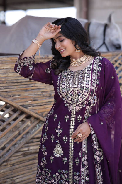 Elegant Faux Georgette Silk Sequin Embroidered Kurti Set with Sequin Embroidery & Lace Dupatta