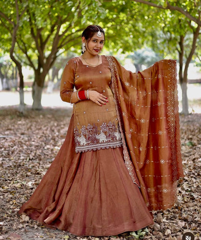Women's Simmer Silk Embroidered Lehenga Choli Set with Dupatta | Beads & Sequence Zari Work | Fully Stitched Top and Lehenga | Festive & Wedding Wear