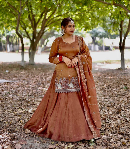 Women's Simmer Silk Embroidered Lehenga Choli Set with Dupatta | Beads & Sequence Zari Work | Fully Stitched Top and Lehenga | Festive & Wedding Wear