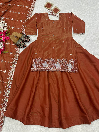Women's Simmer Silk Embroidered Lehenga Choli Set with Dupatta | Beads & Sequence Zari Work | Fully Stitched Top and Lehenga | Festive & Wedding Wear