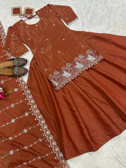 Women's Simmer Silk Embroidered Lehenga Choli Set with Dupatta | Beads & Sequence Zari Work | Fully Stitched Top and Lehenga | Festive & Wedding Wear