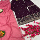Faux Georgette Silk Kurti & Sarara Set with Multi-Sequin Embroidery & Lace Dupatta