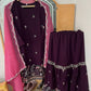 Faux Georgette Silk Kurti & Sarara Set with Multi-Sequin Embroidery & Lace Dupatta