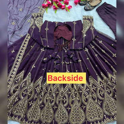 Designer Heavy Faux Georgette Anarkali Suit with Sequins & Embroidery Work, Dupatta & Cotton Pant – Fully Stitched Party Wear Dress for Women