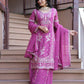 Heavy Faux Georgette Silk Kurti & Plazzo Set with Embroidered Lace Dupatta & Sequin Work