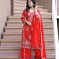 Heavy Faux Georgette Silk Kurti & Plazzo Set with Embroidered Lace Dupatta & Sequin Work